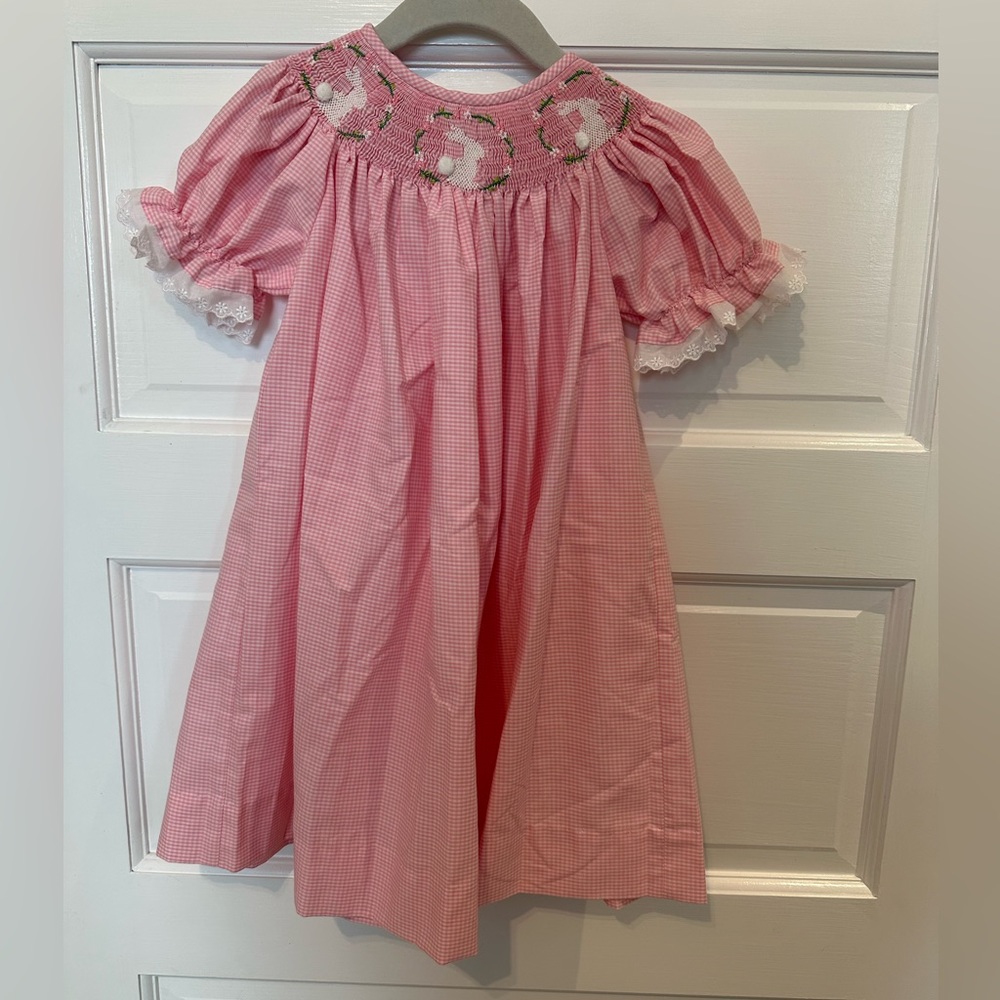 Pink Gingham Bunny Smocked Dress
